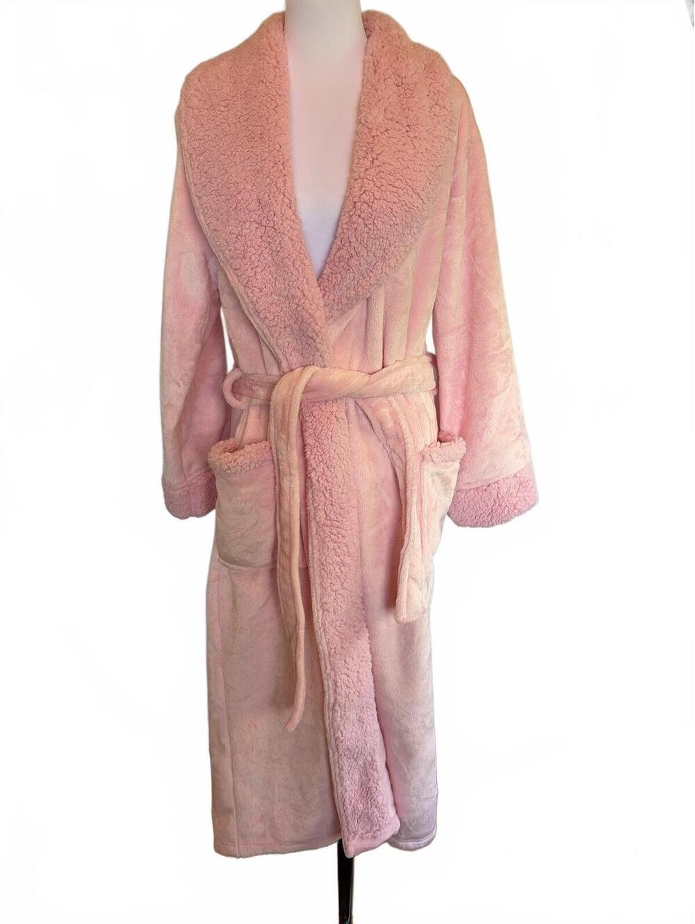 Charter Club Supersoft Pink Plush Robe M/L Sherpa Trim Cozy Loungewear NWT
